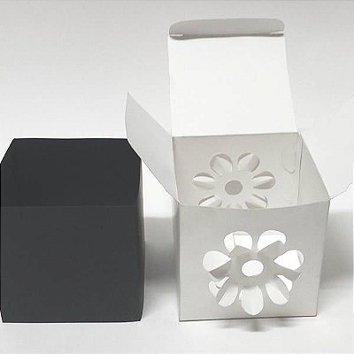 24 Caixa de Papel DV-13 Caixa Flor com Forro Preto (8.5x8.5x8 cm) Decoração e Lembrancinhas, Caixa Surpresa, Primavera, Natureza