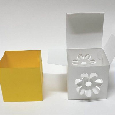 24 Caixa de Papel DV-13 Caixa Flor com Forro Amarelo (8.5x8.5x8 cm) Decoração e Lembrancinhas, Caixa Surpresa, Primavera, Natureza