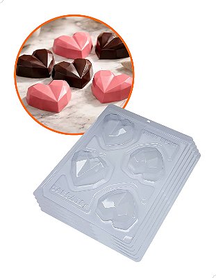 Kit 5 Forma para Chocolate com Silicone Trufa Coração Lapidado 65g Cod. 9836 BWB Amor, Namorados
