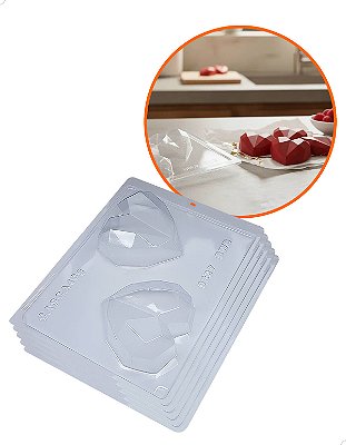 Kit 5 Forma para Chocolate com Silicone Coração Lapidado 200g Cod. 9837 BWB Páscoa Mães e Namorados