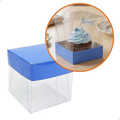 Caixa de Acetato com Base AZUL ESCURO Lisa (6x6x6cm) (25un) Embalagem de Plástico Transparente