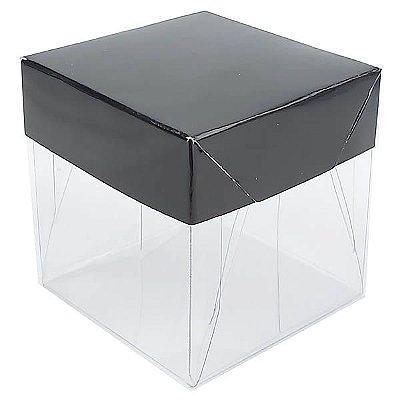25 Caixa de Acetato com Base PRETA Lisa (5x5x5cm) Embalagem de Plástico Transparente
