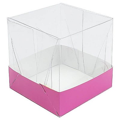 25 Caixa de Acetato com Base PINK Lisa (5x5x5cm) Embalagem de Plástico Transparente