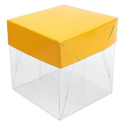 25 Caixa de Acetato com Base LARANJA Lisa (5x5x5cm) Embalagem de Plástico Transparente