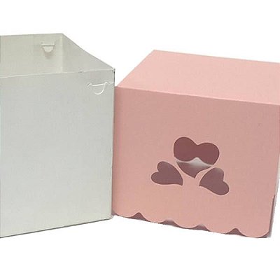 24 Caixa Amor 3 Corações Rosa (7,5x7,5x7,5 cm) Chá de Panela, Embalagem para Lembrancinha Personalize sua Festa