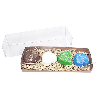 Caixa de Acetato KRP-324 (27x10x5 cm) (25un) Embalagem para 4 Trufas Coração Lapidado 65g Ref.9836