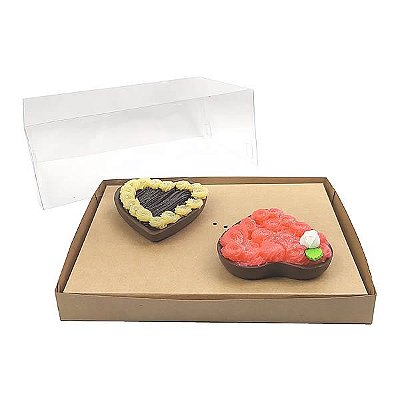 25 Caixa de Acetato KIT221 Kraft (25x19x9 cm) Caixa para 2 Meio Ovo de Coração 200g para Forma 45 BWB Caixa e Berço