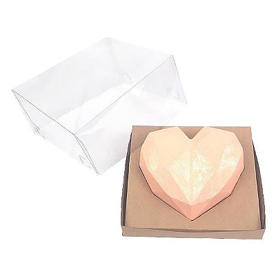 Caixa de Acetato KIT322 Kraft (19x17.5x9 cm) (25un) Caixa para Meio Coração Lapidado 500g com Berço inclinado em 45graus