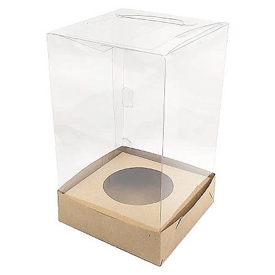 Caixa de Acetato para Ovo de Colher 100g e 150g KIT341 Kraft (10x10x16,6 cm) (25un) Caixa para Ovo de Páscoa 100g e 150g