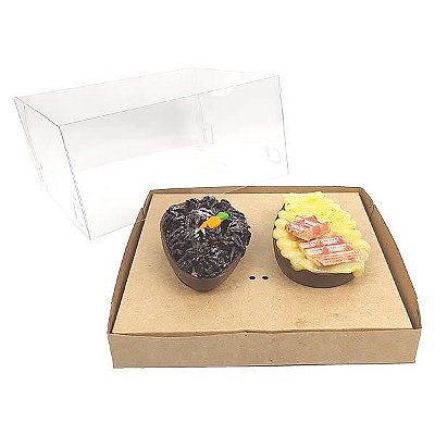 Caixa de Acetato para Ovo de Colher 100g KIT339 Kraft (19x17,6x9 cm) 2 Cavidades (25un) Caixa para Ovo de Páscoa 100g