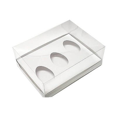 Caixa de Acetato para Trio Ovo de Colher 150g KIT344 Branco (25x19x9 cm) (25un) Caixa para Trio Ovo de Páscoa 150g