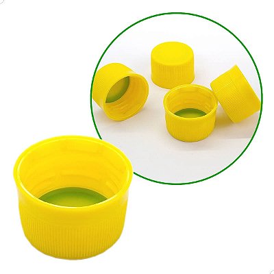 Tampa Lacre AMARELA R28mm, Tampa para Garrafa Rosca 28mm, (100un) Tampa com Vedante Perfil Alto COMBOKIT