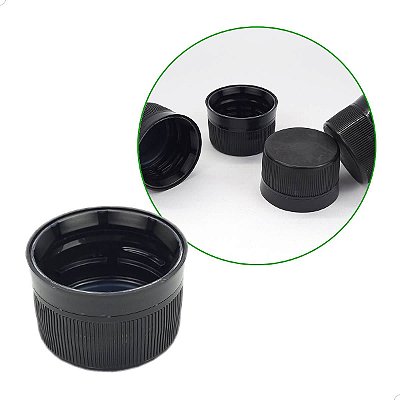 Tampa Lacre PRETA R28mm, Tampa para Garrafa Rosca 28mm, (100un) Tampa com Vedante Perfil Alto COMBOKIT