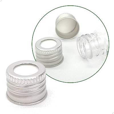 Tampa de Alumínio Furada PRATA R20mm (100un) para Frasco Aromatizador Rosca 20mm, Tampa com Furo