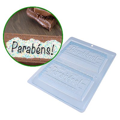 Forma de Acetato com Silicone BWB cod 10183 Tablete Parabéns 200g KIT 2un Chocolate Caseiro