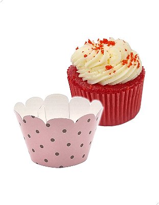 Saia para Cupcake Grande Wrapper Poá Bolinhas Rosa/Marrom (7.5x5x4.5) (48un) Papel Cartão 250g com Plastificação