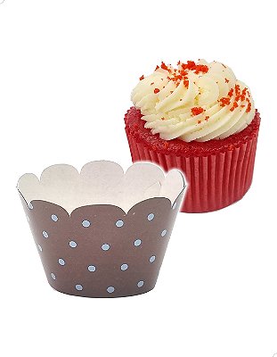 Saia para Cupcake Grande Wrapper Poá Bolinhas Marrom/Azul (7.5x5x4.5) (48un) Papel Cartão 250g com Plastificação