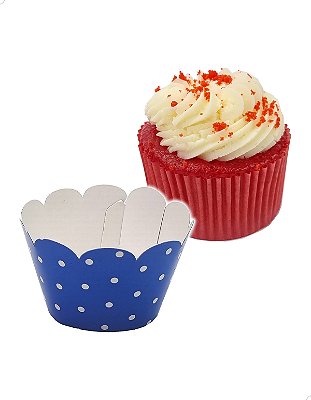 Saia para Cupcake Grande Wrapper Poá Bolinhas Azul Escuro (7.5x5x4.5) (48un) Papel Cartão 250g com Plastificação