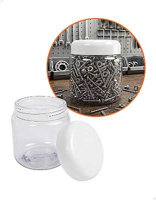 Pote 500g Organizador para Porcas e Parafusos Kit 10un Pote Plástico com Tampa Branca Abaulada