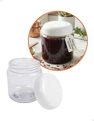 Pote 500g Organizador para Geléias Kit 10un Pote Plástico com Tampa Branca Abaulada