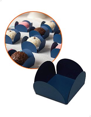 Forminhas 4 Pétalas Doces Finos Brigadeiro 200un Forminha de Papel Azul Marinho Cod.FPAZMAR