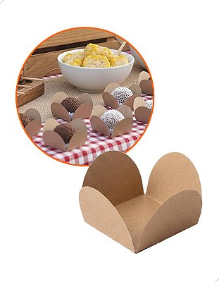 Forminha Caixeta Dobravel de Papel KRAFT Kit 200un Docinhos Gourmet para Doce 4 Pétalas Cod.FPKRAFT