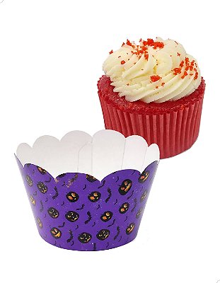 Saia Babado para Cupcake Grande Wrapper Halloween Roxo 48un Noite do Terror Bruxas Sexta Feira 13 Outubro