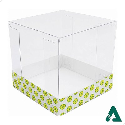 Caixa de Acetato com Base Estampa Futebol Brasil (8.5cm) Kit 100un Embalagem de Plástico Transparente