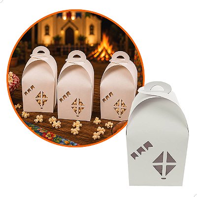 Kit 5 Caixa Baú do Arraiá DV-2 BRANCA Bandeirinha Balão para Decoração de Festa Personalizar
