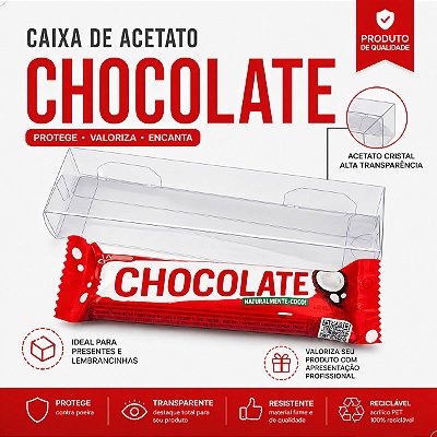 Kit 5un Caixa de Acetato Embalagem para Chocolate Tipo Prestígio PX-260 (3,5x2x13cm) Confeitaria