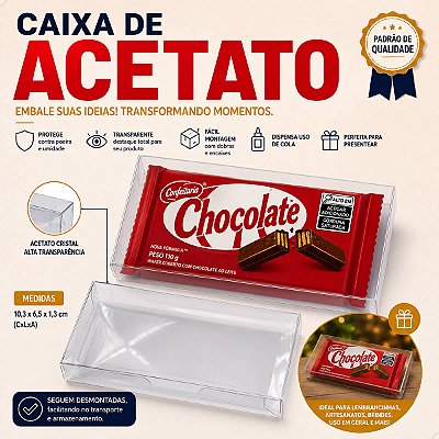 Kit 5un Caixa de Acetato Embalagem para Chocolate Tipo Kit-Kat PX-261 (10.3x6.5x1.3 cm) Confeitaria