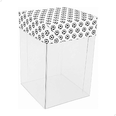 KIT 25un Caixa de Acetato com Base Futebol (8.5x8.5x12cm) Embalagem de Plástico Transparente