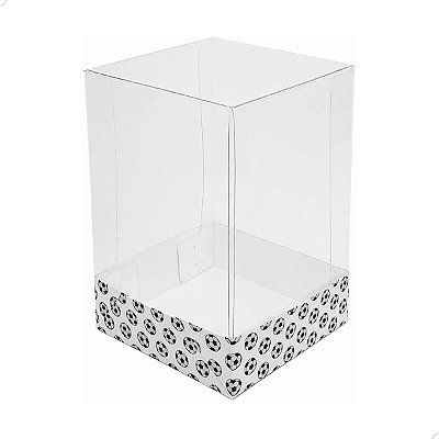 KIT 25un Caixa de Acetato com Base Futebol (6x6x9.5cm) Embalagem de Plástico Transparente