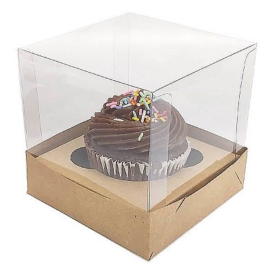 Caixa de Acetato (10x10x10 cm) (25un) Embalagem para Cupcake Grande KIT52 Caixa Presente