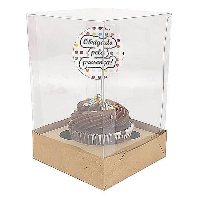 Caixa de Acetato (10x10x12 cm) (25un) Embalagem para Cupcake Grande KIT53 Caixa Presente