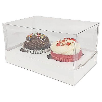 Caixa de Acetato (17,6x11x9 cm) (25un) Embalagem para 2 Cupcake Grande KIT15 Caixa Presente