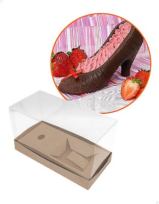 KIT 25un Caixa para Sapato de Chocolate (21x10x12 cm) Embalagem Acetato e Berço Kraft Cod.26204