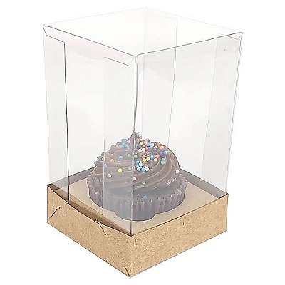 Caixa de Acetato (6x6x9,5 cm) (25un) Embalagem para Cupcake Pequeno KIT4 Caixa Presente