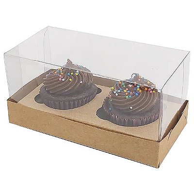 Caixa de Acetato (12,8x6,5x6 cm) (25un) Embalagem para 2 Cupcakes Pequenos KIT6 Caixa Presente