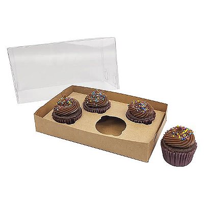 Caixa de Acetato (17,6x11x7 cm) (25un) Embalagem para 4 Cupcakes Pequenos KIT115 Caixa Presente