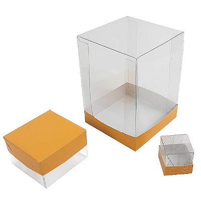 Caixa de Acetato com Base Laranja Lisa (50pçs)