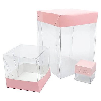 Caixa de Acetato com Base Rosa Lisa (50pçs)