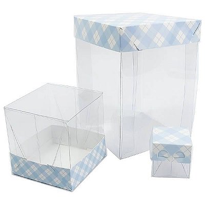 Caixa de Acetato com Base Azul Claro Xadrez (50pçs)