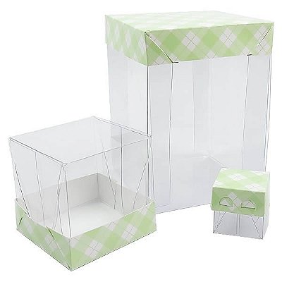 Caixa de Acetato com Base Verde Claro Xadrez (50pçs)