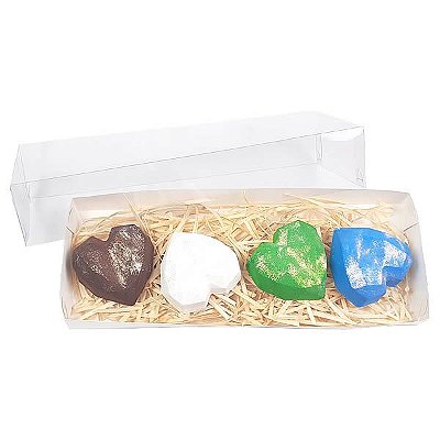 Caixa de Acetato TRP-324 (27x10x5 cm) (10un) Embalagem para 4 Trufas Coração Lapidado 65g Ref.9836