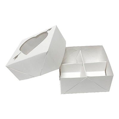 (25pçs) Caixa 4 Divisórias Coração Flecha (Branca) (8x7.5x4 cm) Doces