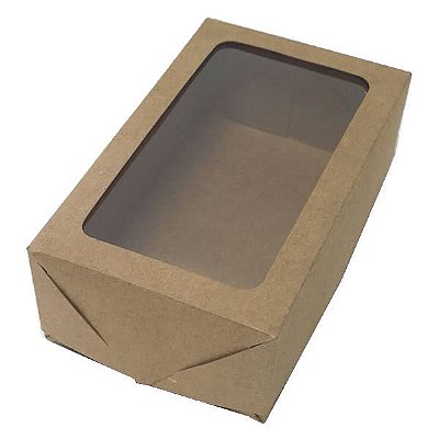 (25pçs) Caixa 6 Visor (Kraft) (12x7.5x4 cm) Caixinha Janelar