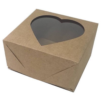 Caixa 4 Visor Coração (Kraft) (8x7.5x4 cm) 10unid Embalagem Janelar