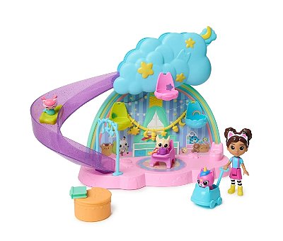 Casa de Bonecas da Gabby, Sala de Brinquedos Perfeita do Kitty Care Ear, Conjunto de 17 Peças com Figuras e Acessórios