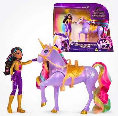 Boneca Sophia Articulada Sunny com Unicórnio Wildstar de Luz